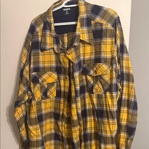 KingSize Men's Yellow and Blue Plaid Casual Button Down Shirt